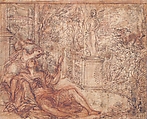 The Virgin Immaculate with the Christ Child in Glory (recto); Rinaldo and Armida (verso), Giuseppe Passeri (Passari) (Italian, Rome 1654–1714 Rome), Pen and brown ink, red chalk, brush and red wash, highlighted with white (recto); pen and brown ink, over red chalk (verso)